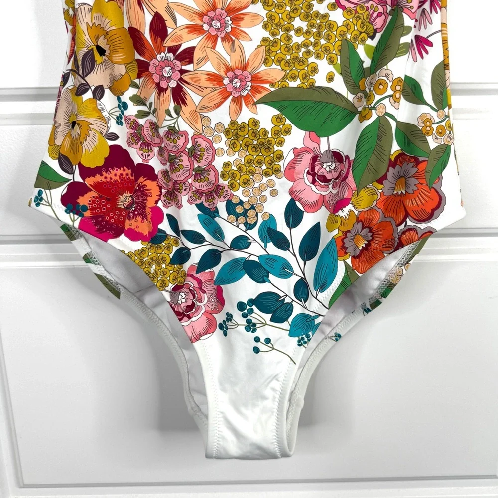 JOHNNY WAS Millo Twist Bra One Piece Swimsuit NEW Size S White Boho Floral